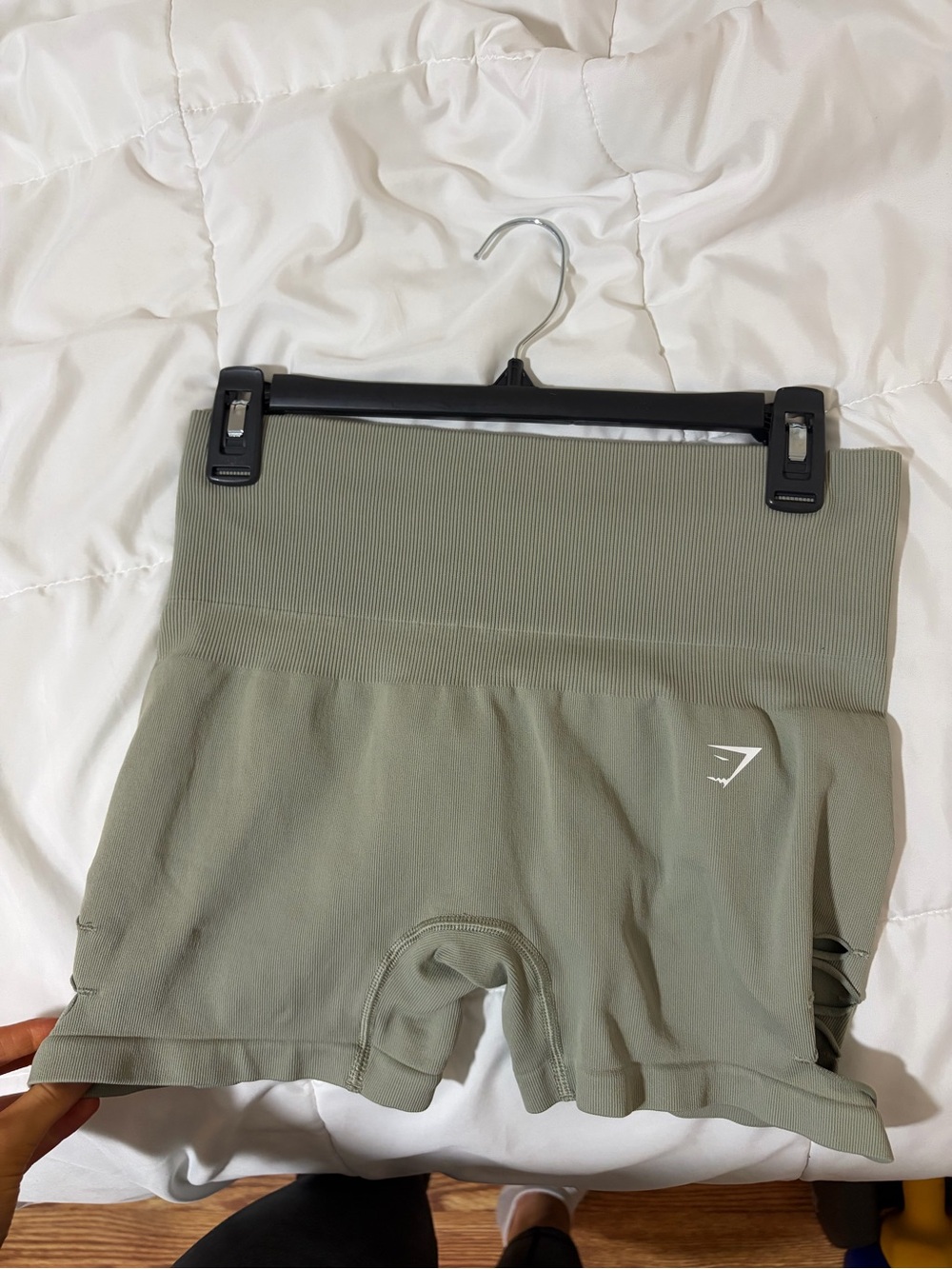 Gymshark Olive Ribbed High-Rise Workout Shorts